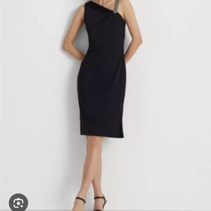 Ralph Lauren Black Midi One Shoulder Sheath Dress